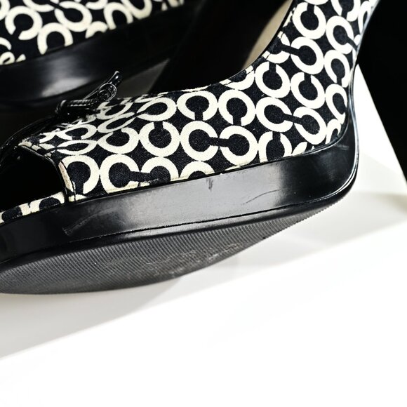 Coach Corey Monogram Black and White Logo Print Peep Toe Pumps - Picture 6 of 7